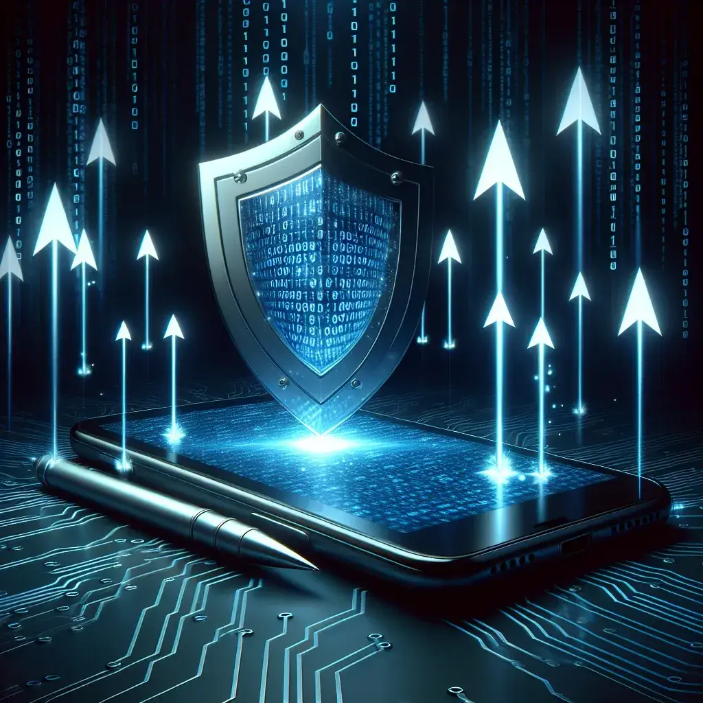 "Ilustração mostrando técnicas de hackers explorando vulnerabilidades em aplicativos móveis, com ícones de segurança cibernética e dispositivos móveis."
