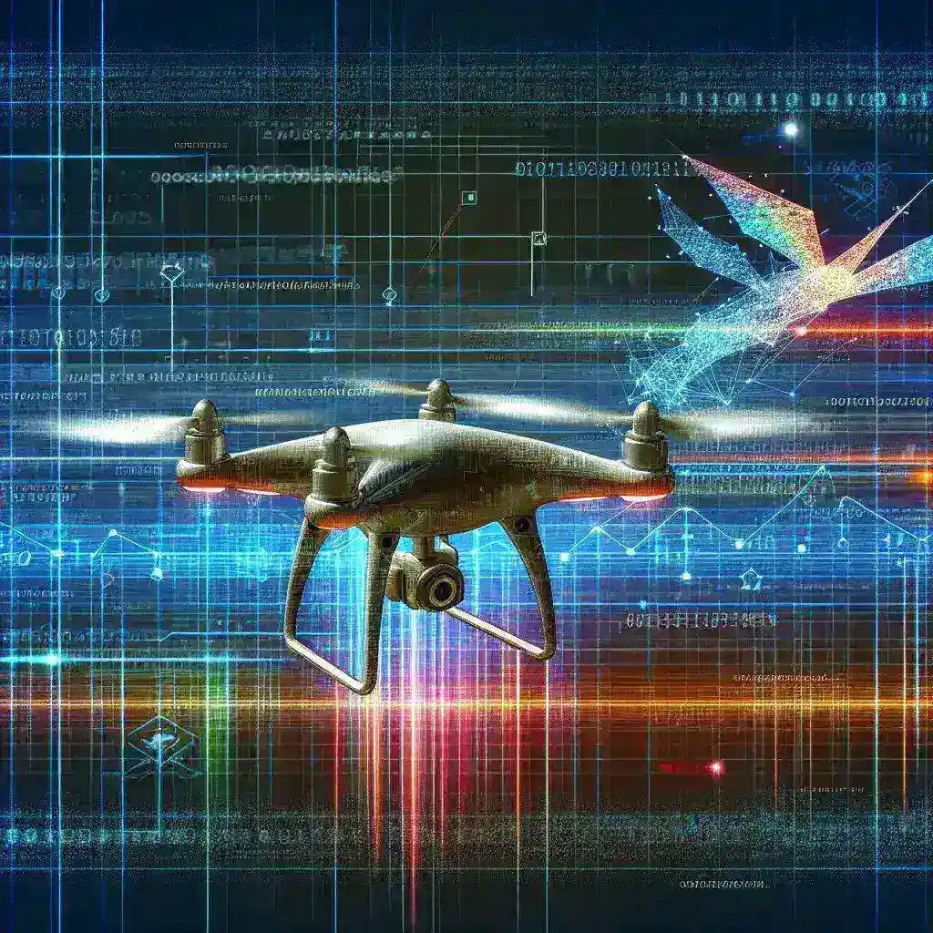 "Drone hacking illustration demonstrating unauthorized access and control, relevant to the article 'É Possível Hackear um Drone para Obter Controle Sobre Ele?'"